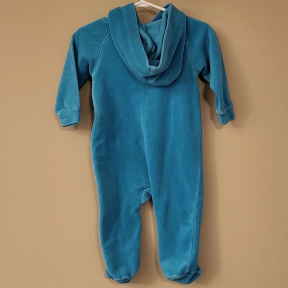 Sesame Street Cookie Monster blue velour hooded footie/romper - Picture 2 of 5